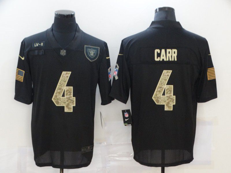Men Okaland Raiders 4 Carr Black camo Lettering 2020 Nike NFL Jersey